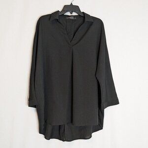 ZANZEA Black 3/4 Sleeve Collared V-Neck Pullover Top Blouse; Size 4XL